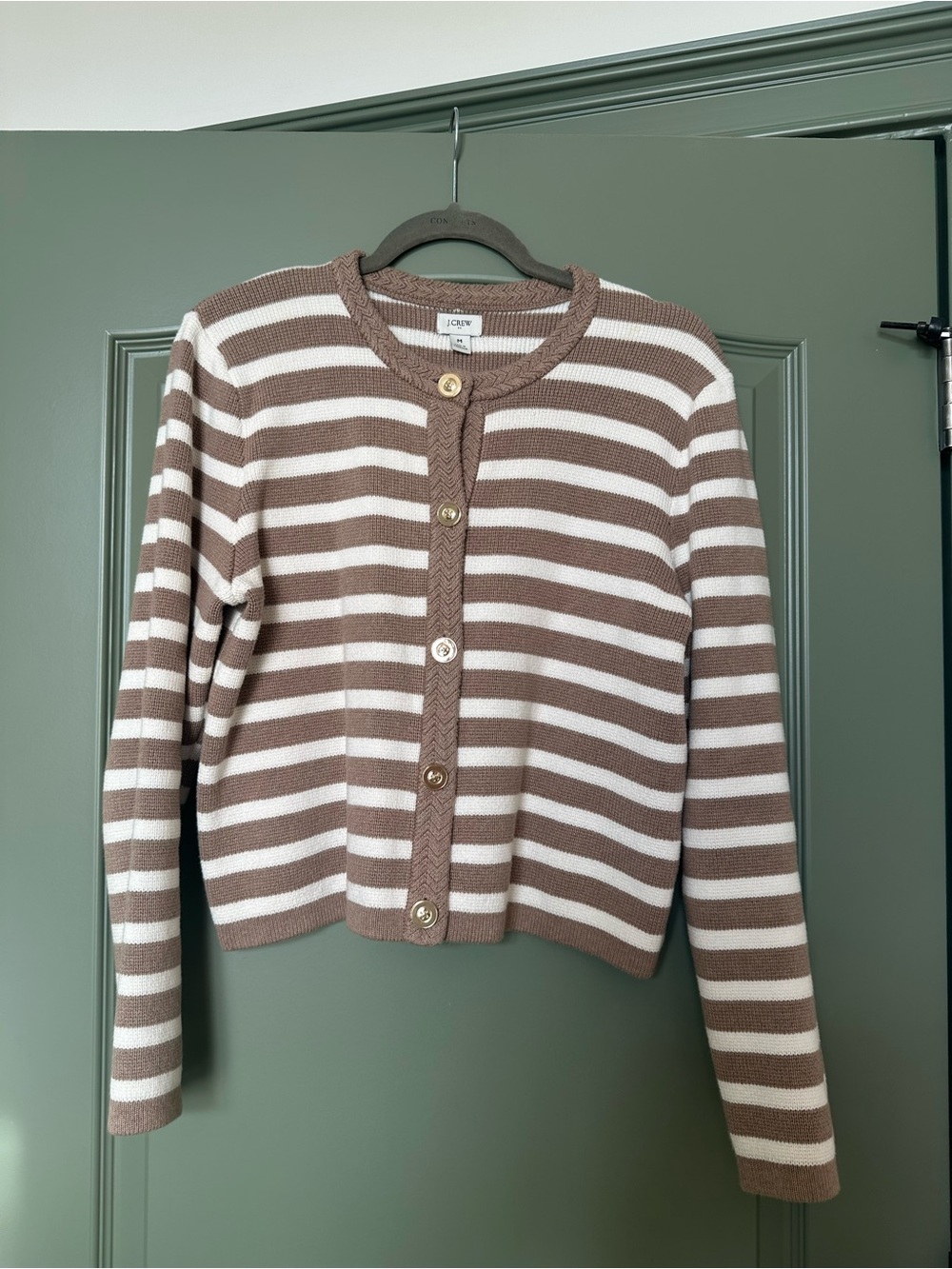 J. Crew Brown and Cream Striped Button-Front Cardigan